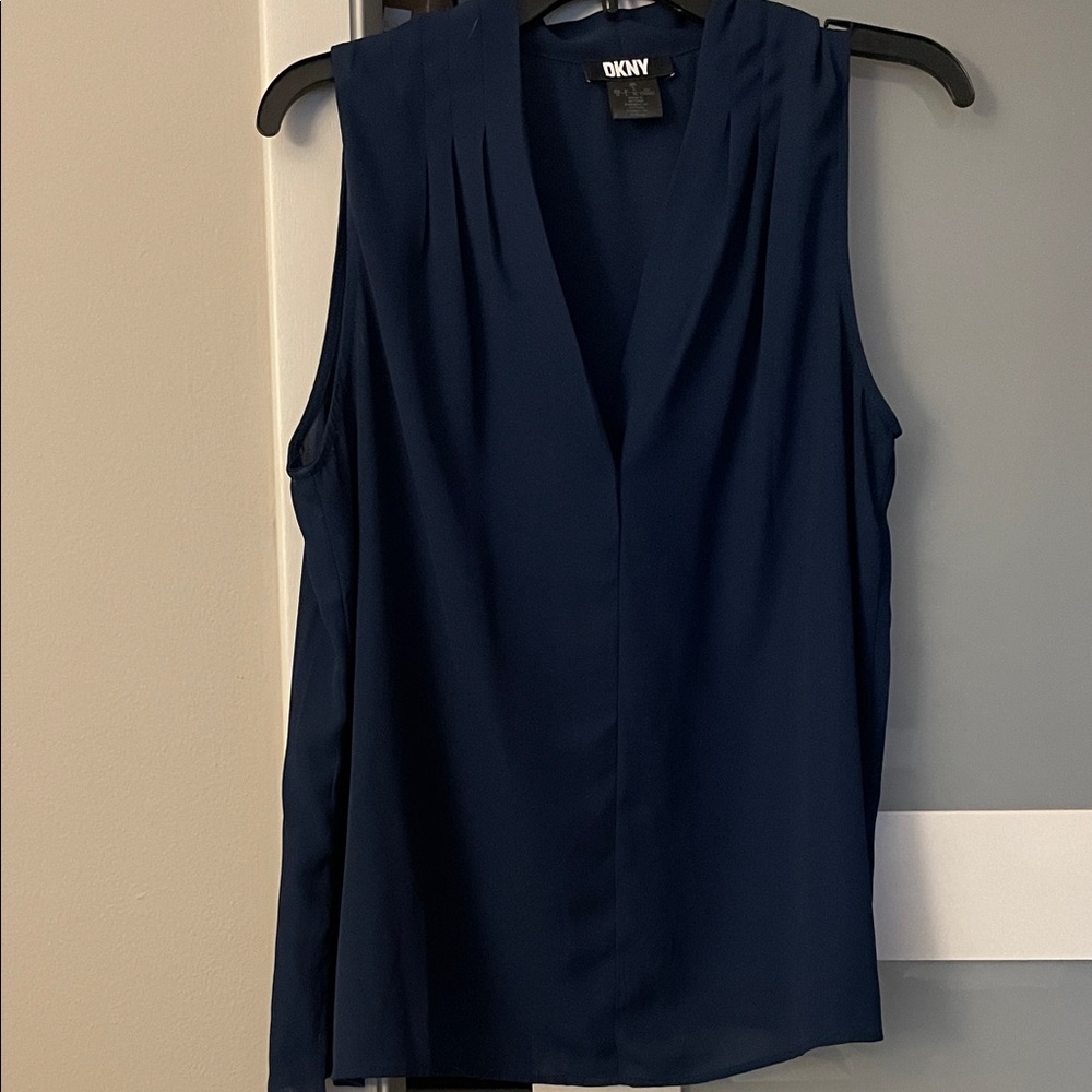 DKNY Navy Sleeveless V-Neck Pleated Camisole